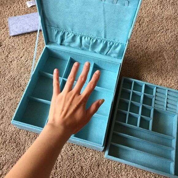 NWT Cloud Two-Layer Blue Jewelry Box Organizer Display Storage case with Lock - Picture 6 of 11